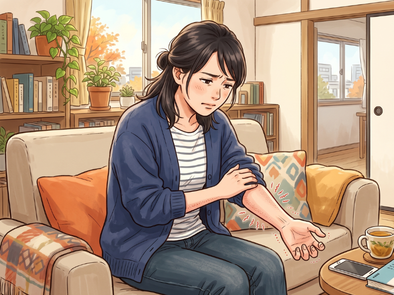 ソファーに座っている女性