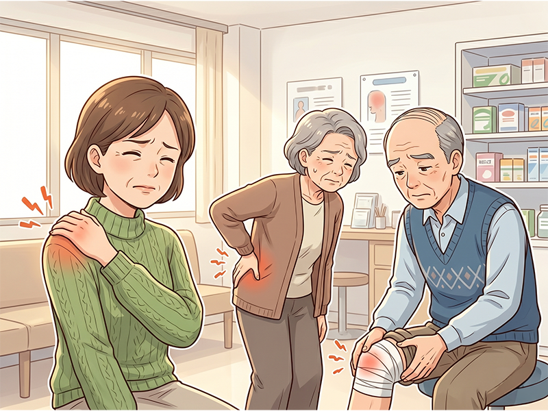 肩に手を当てている女性